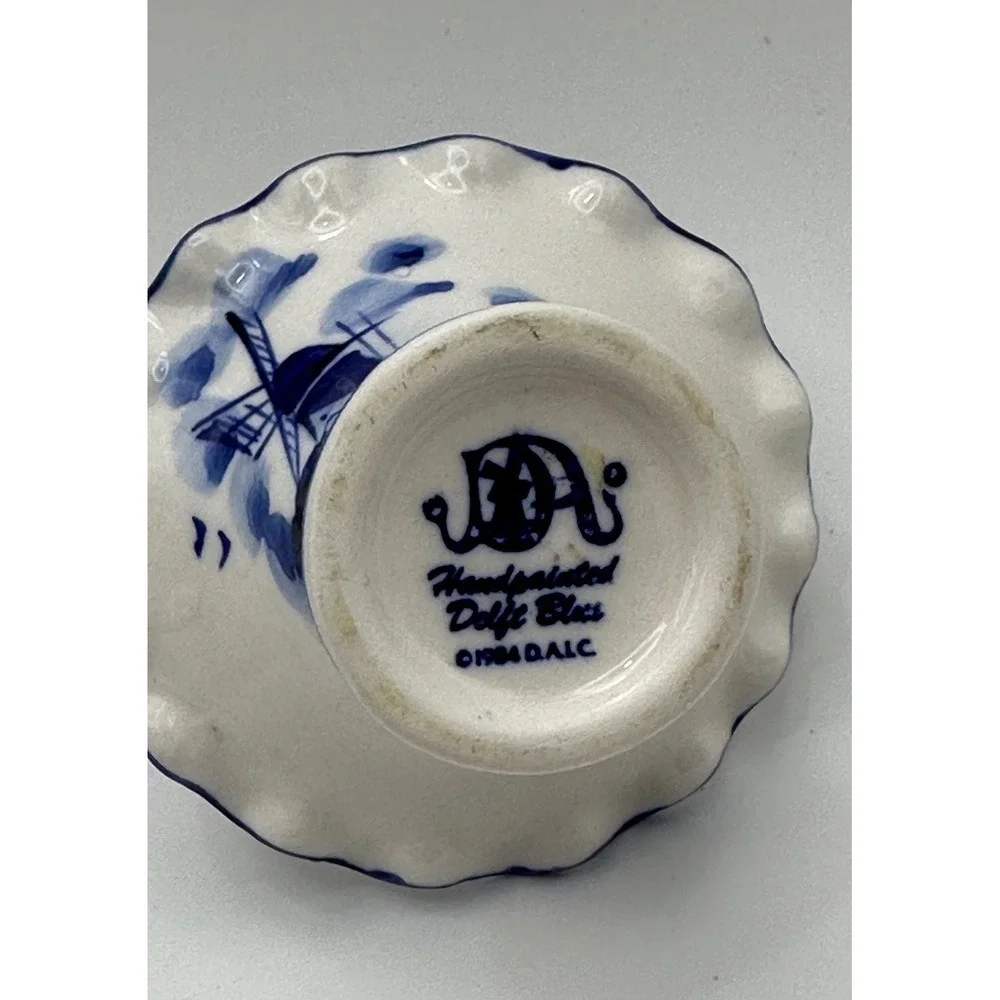 Vintage 1984 Handpainted Delft Blue Miniature Ceramic Basket Windmill DALC